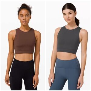 Lululemon Athletica (Set of 2) Hotty Hot Crop Tanks in Gray + Brown, Size 12